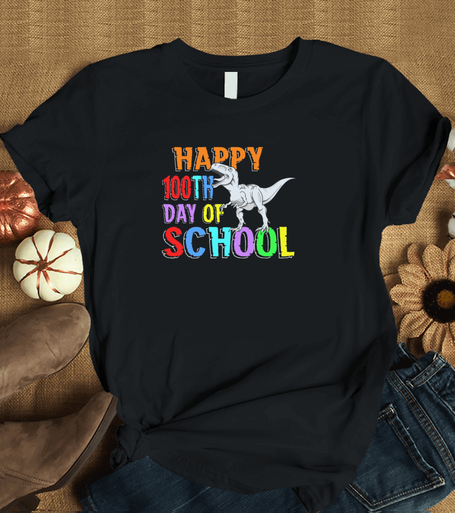Happy 100th Day of School Dinosaur Teacher Student T-Shirt