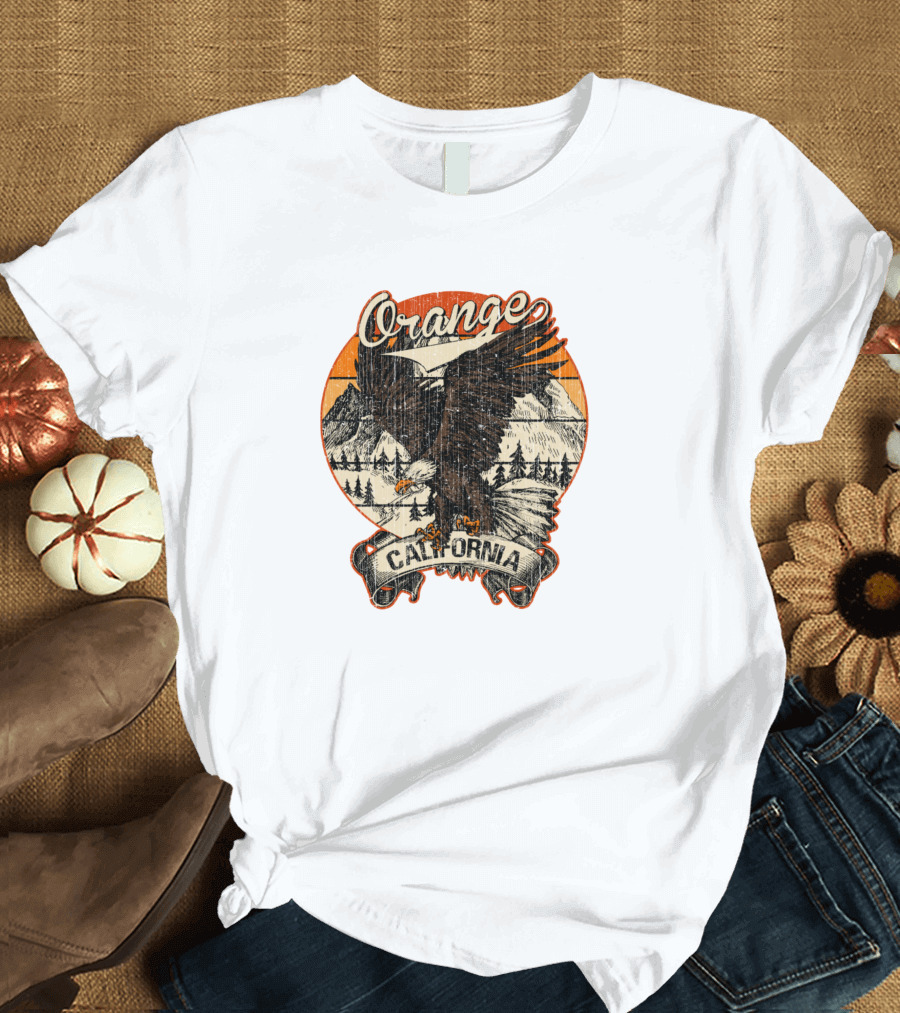 Orange California Bald Eagle Retro Vintage Aesthetic T-Shirt