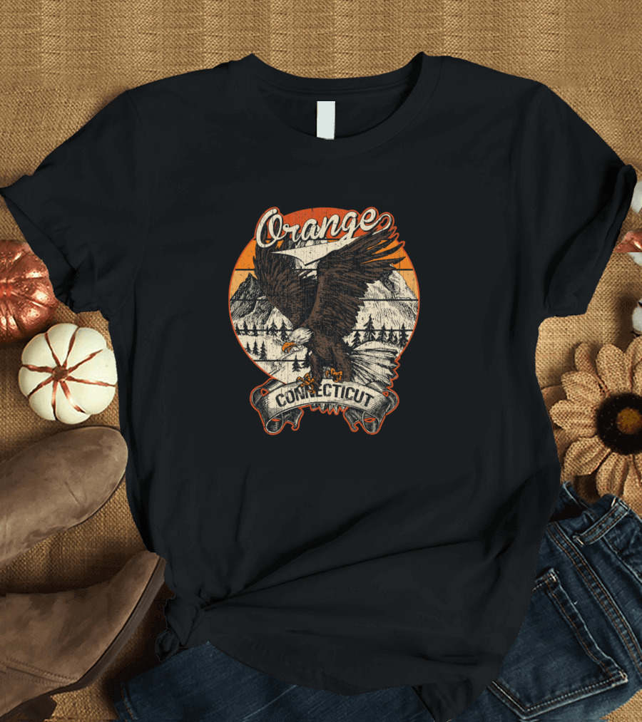 Orange Connecticut Bald Eagle Retro Vintage Aesthetic T-Shirt