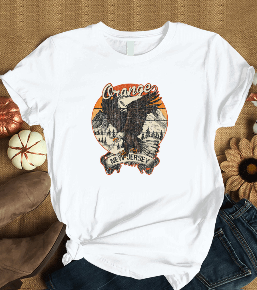 Orange New Jersey Bald Eagle Retro Vintage Aesthetic T-Shirt