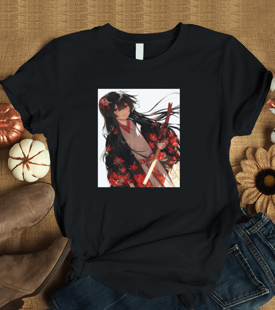 Rory Mercury Anime Character Kimono Floral Sword T-Shirt