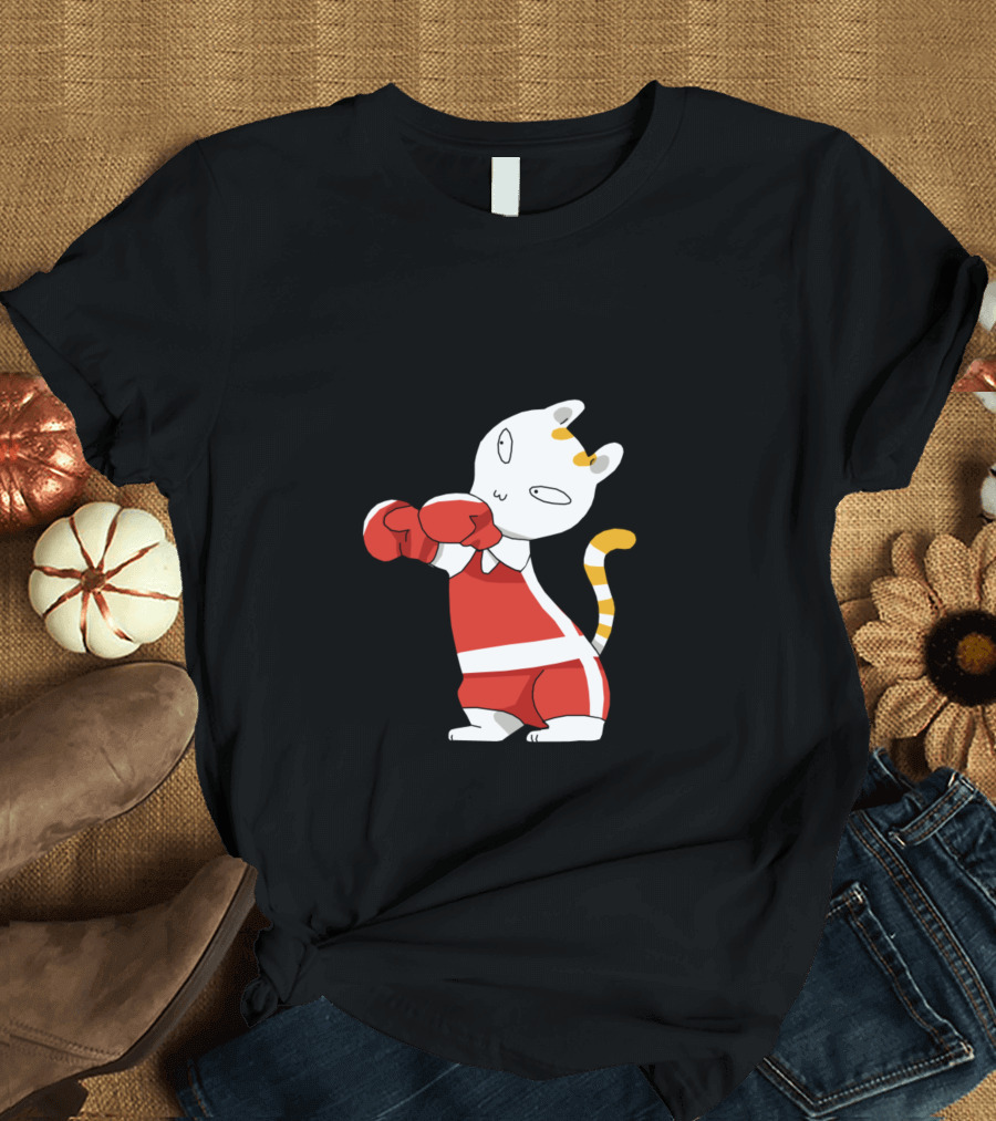 Boxing Champion Cartoon Cat in Red Gloves T-Shirt