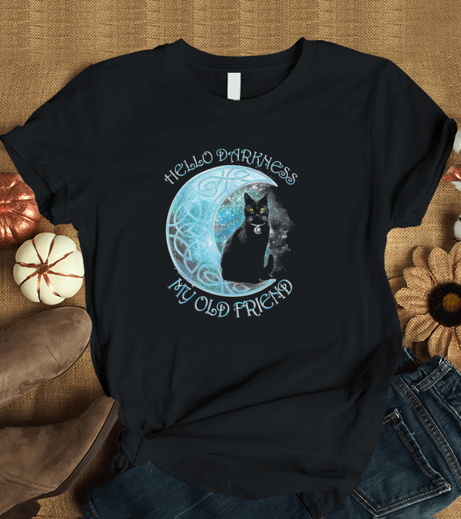 Hello Darkness My Old Friend Funny Cat Moon T-Shirt