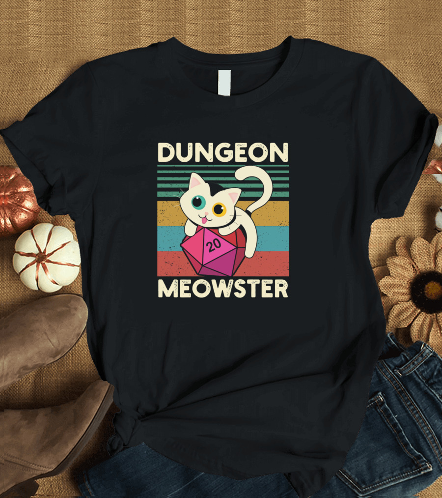 Dungeon Meowster Funny Dnd Tabletop Gamer Cat 20-Sided Dice T-Shirt