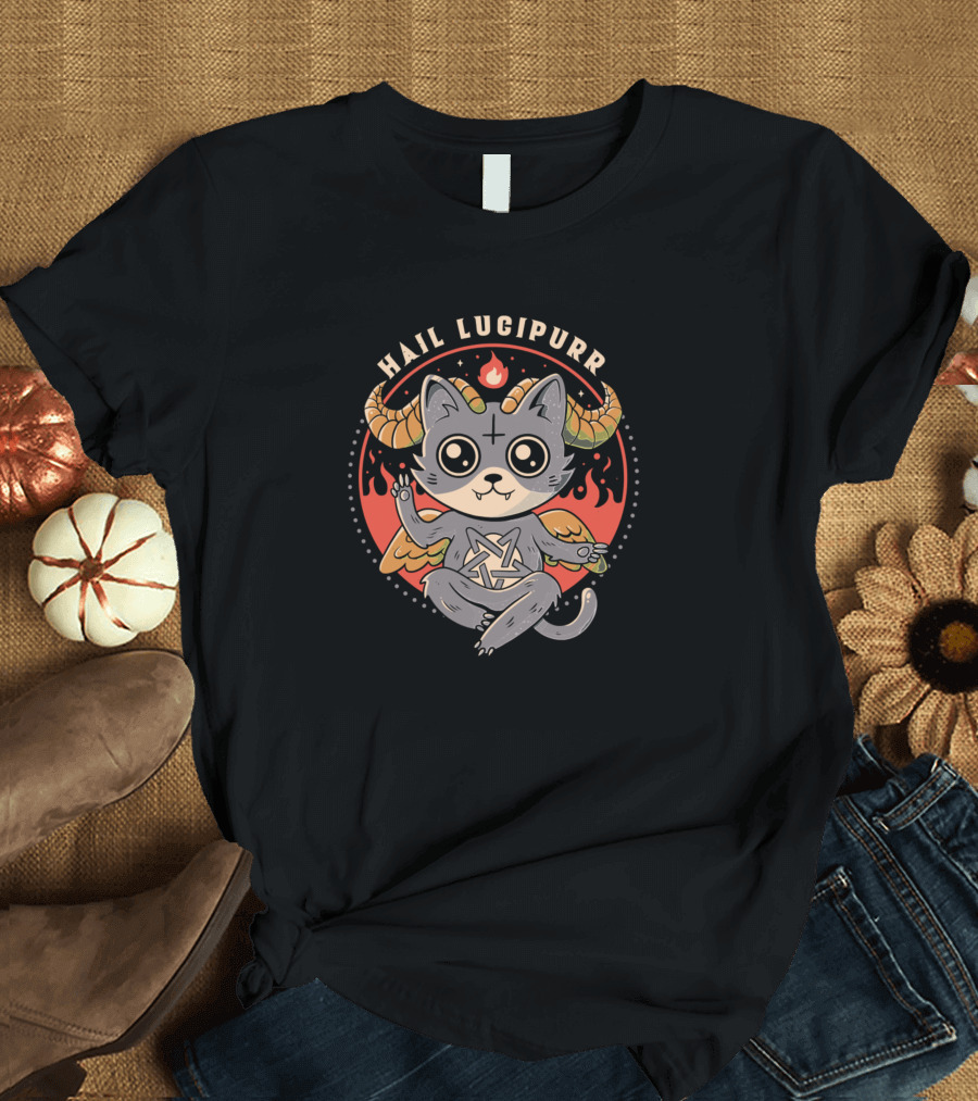 Hail Lucipurr Funny Cat with Wings and Horns T-Shirt