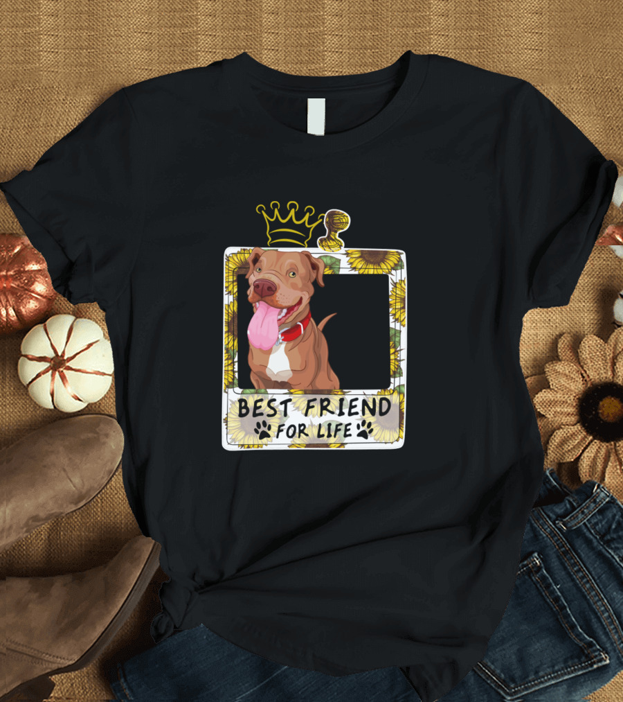 Best Friend For Life Pitbull Lovers Sunflower Crown T-Shirt