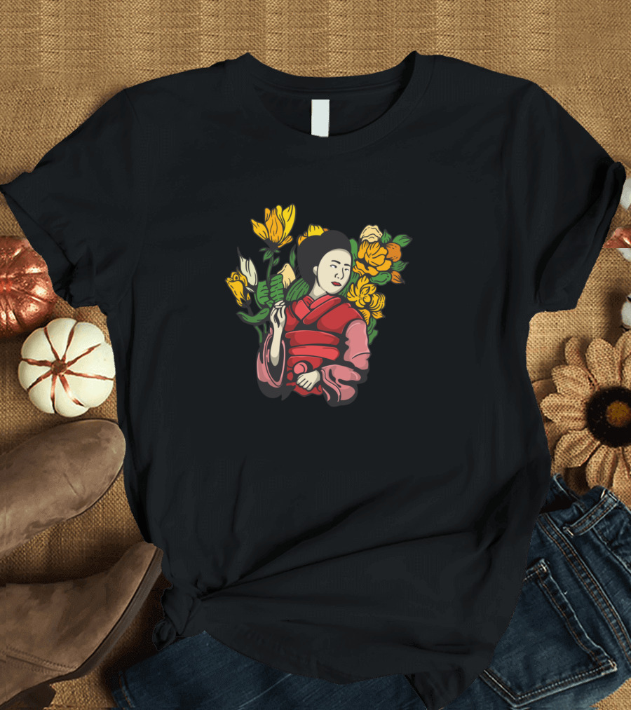 Geisha with Yellow and Orange Flowers T-Shirt