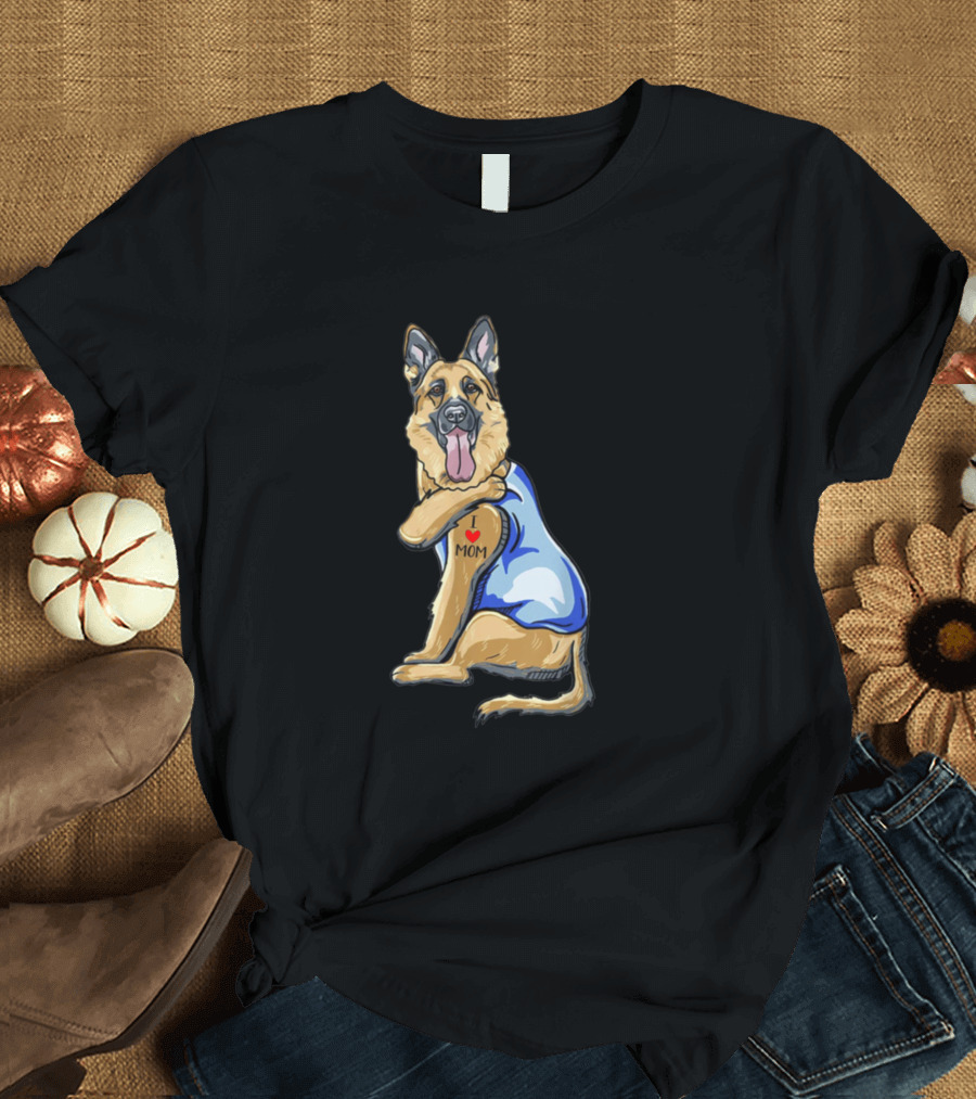 German Shepherd Dog I Love Mom Tattoo T-Shirt