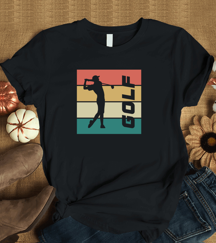 Golf Retro Silhouette Player Stripes T-Shirt