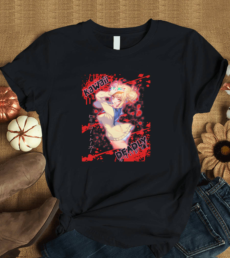 Himiko Toga Kawaii Deadly Japanese Text Blood Splatter T-Shirt