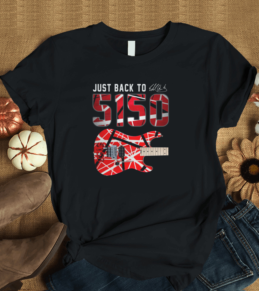 Just Back To 5150 Tour Eddie Van Halen Guitar Signature Red and Black Stripes T-Shirt