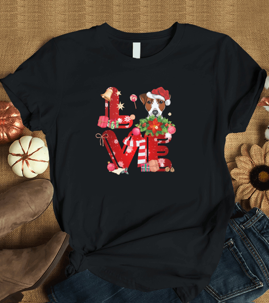 Love Smooth Fox Terrier Christmas Festive Holiday T-Shirt