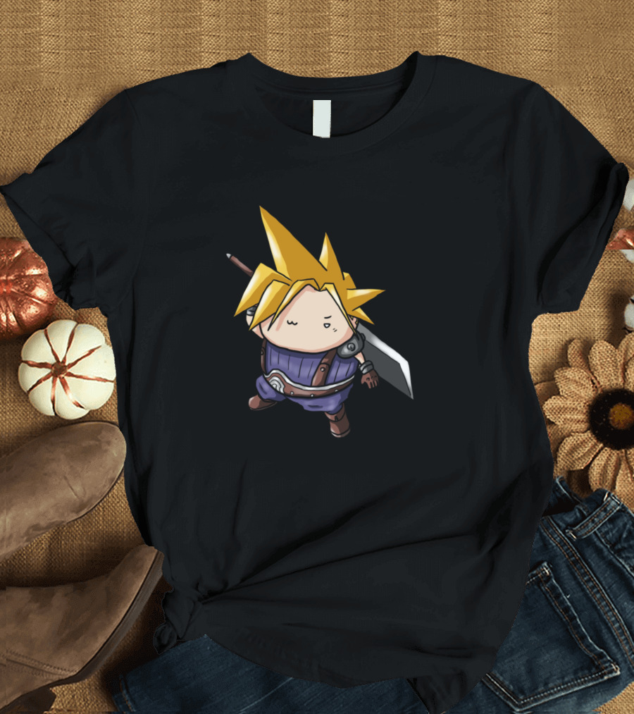 Chibi Cat Cloud Sword Spiky Hair Character T-Shirt