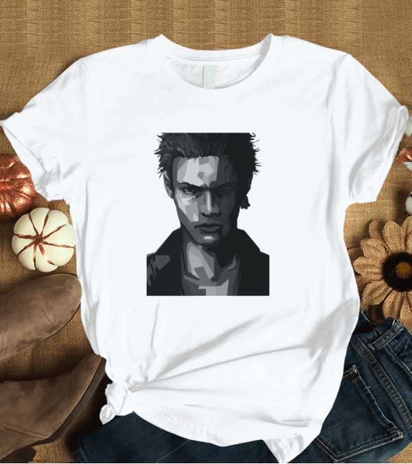 T-Shirt: One Eyed Grayscale Portrait Rugged Character T-Shirt One Eyed Grayscale Portrait Rugged Character T-Shirt