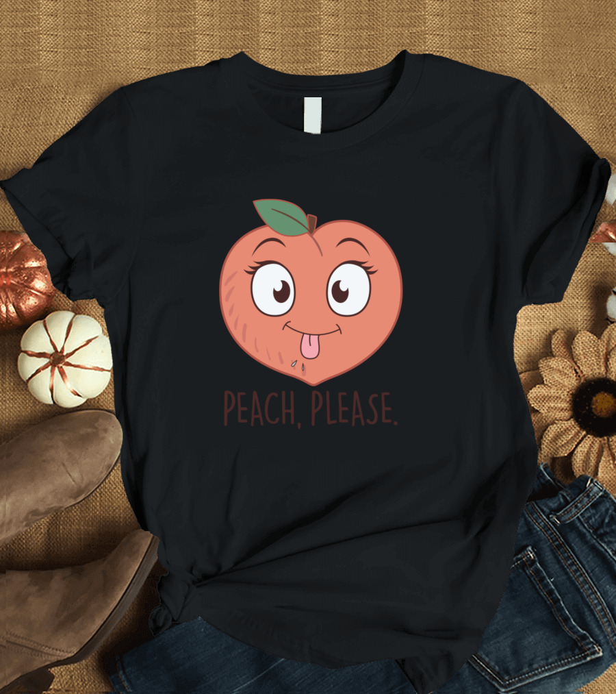 PEACH PLEASE Playful Winking Cartoon Emoji Face T-Shirt