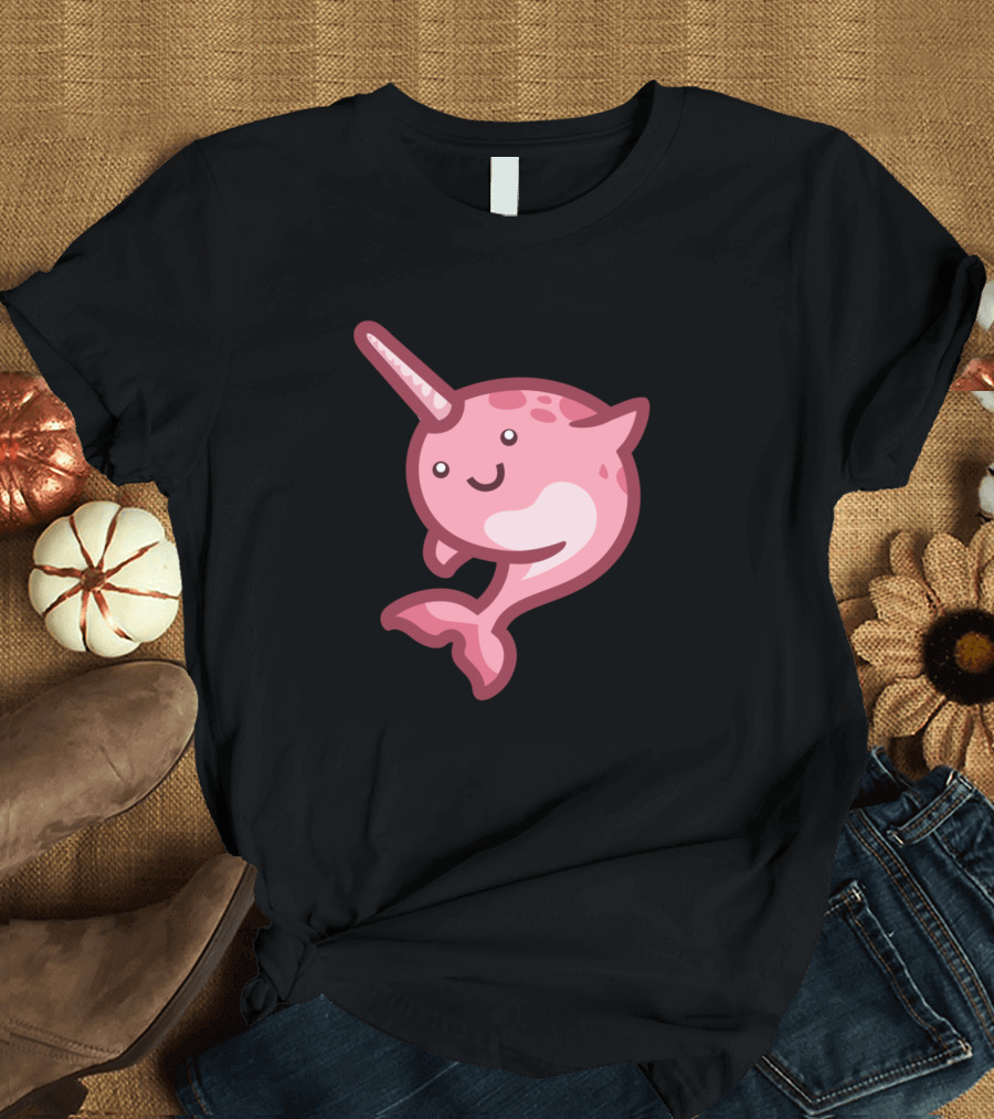 Pink Narwhal Cute Cartoon Mammal T-Shirt