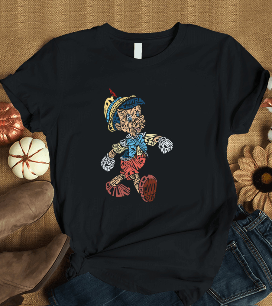 Pinokio Wooden Puppetry Lies Silly Calligram T-Shirt