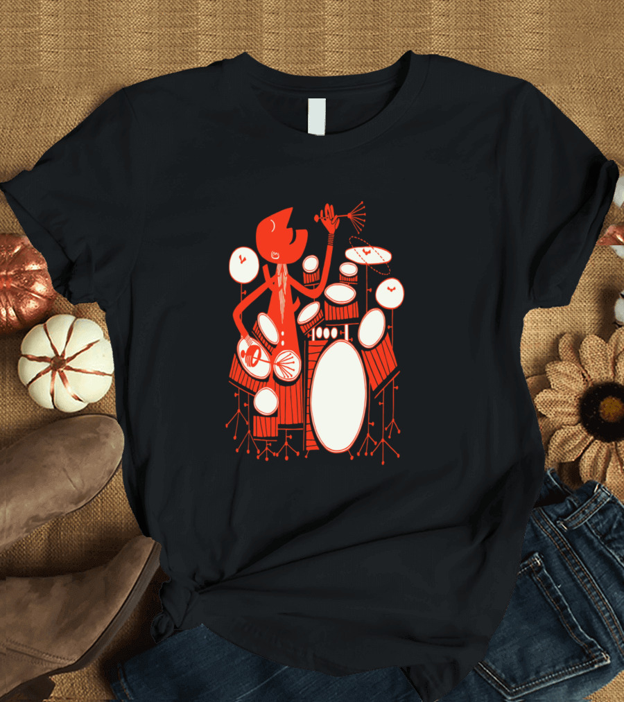 Retro Abstract Drummer With Percussion Setup T-Shirt