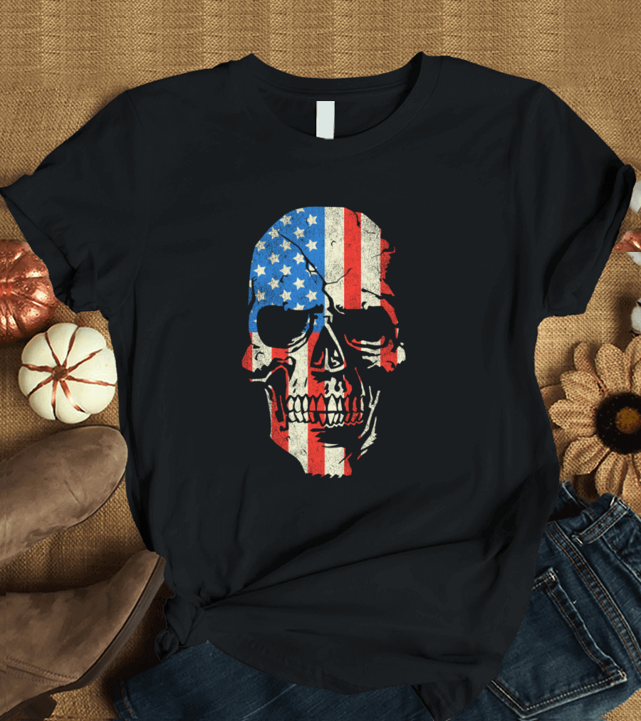 Patriotic Skull Distressed USA Flag Badass T-Shirt
