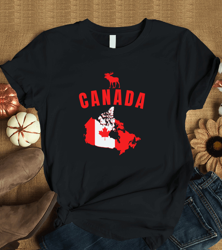 Canada Moose Icon with Flag Map Soccer Football T-Shirt