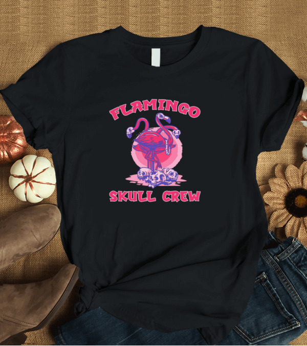 T-Shirt: Flamingo Skull Crew Halloween Bones Scary T-Shirt Flamingo Skull Crew Halloween Bones Scary T-Shirt