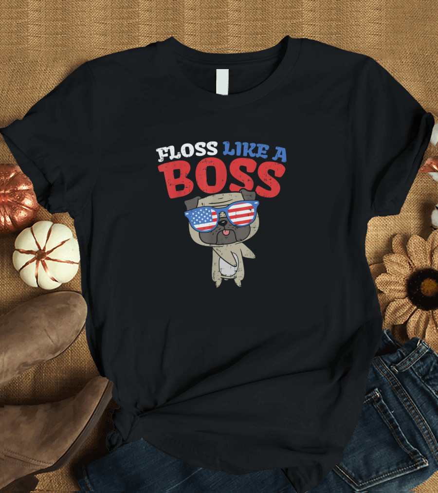 Floss Like A Boss Pug USA 4th of July Dance T-Shirt