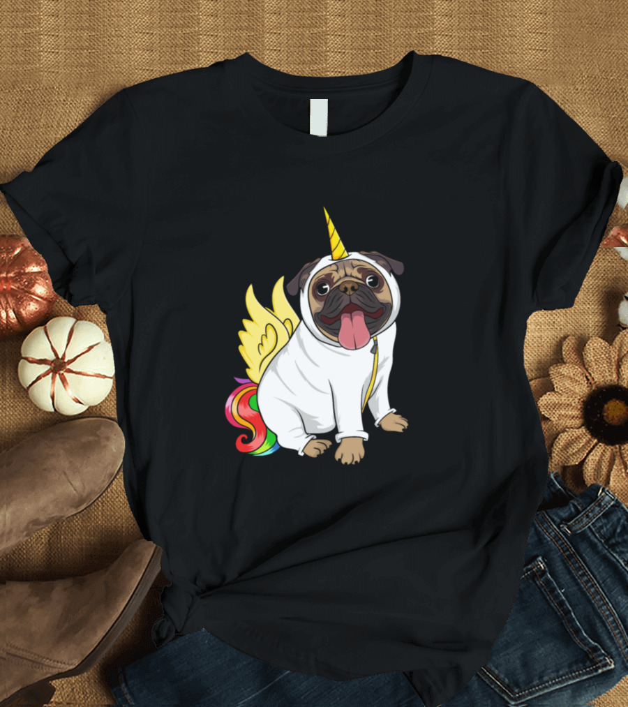 Funny Unicorn Pug Rainbow Costume T-Shirt