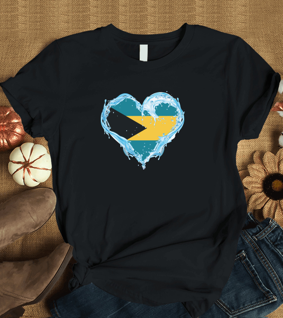 Bahamas Flag Heart Love Water T-Shirt