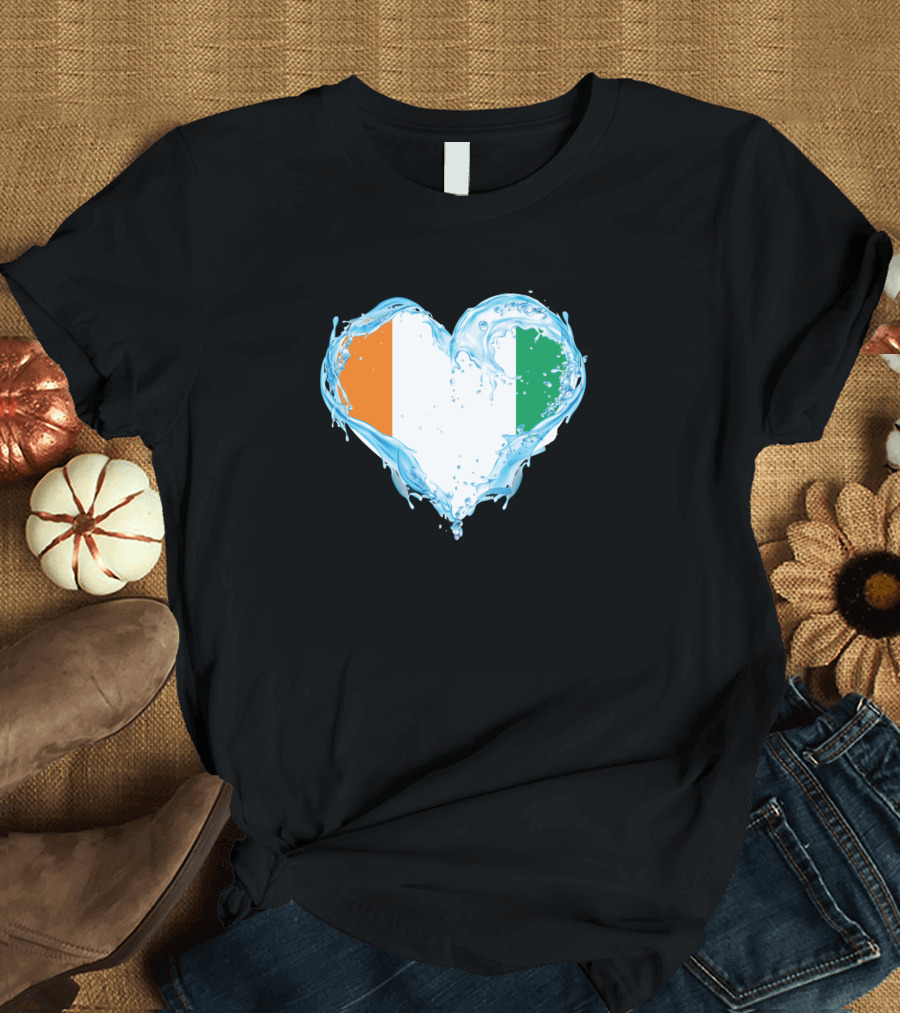 Love Côte d'Ivoire Flag Heart Water T-Shirt