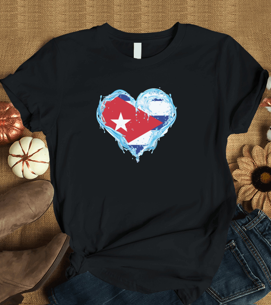 Love Cuba Heart Water Flag Splash T-Shirt