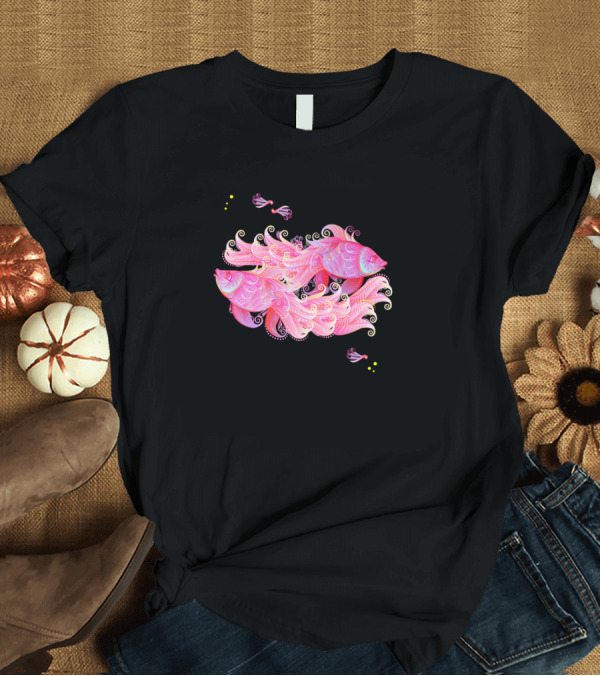 T-Shirt: Pink Fishes Swirling T-Shirt Pink Fishes Swirling T-Shirt