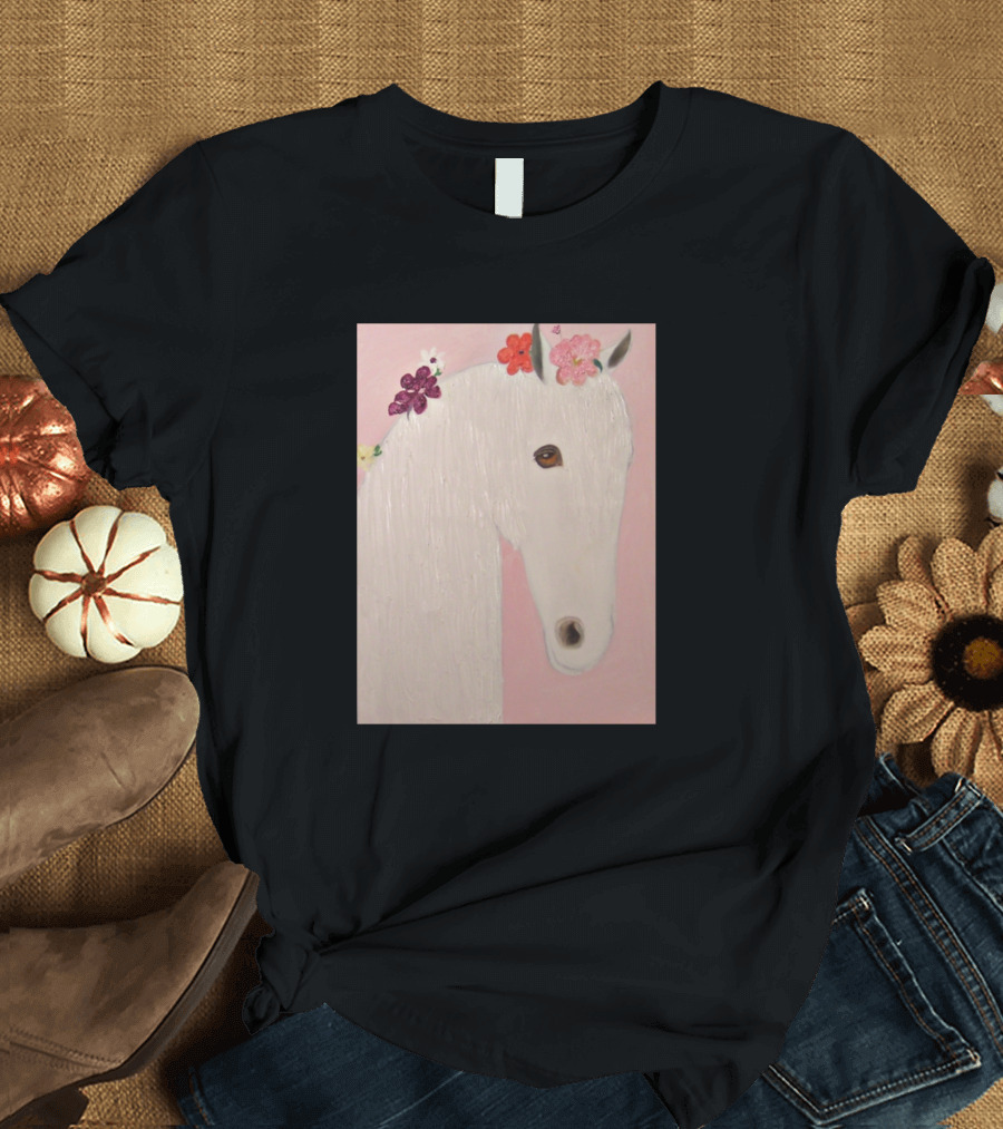 Pretty Is As Pretty Does White Horse With Floral Accents T-Shirt