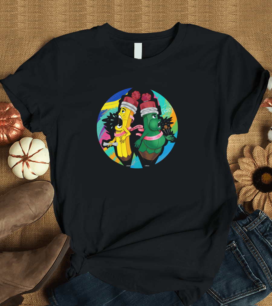 Big Mouths Pencil Warriors Food Lovers Colorful Graffiti T-Shirt