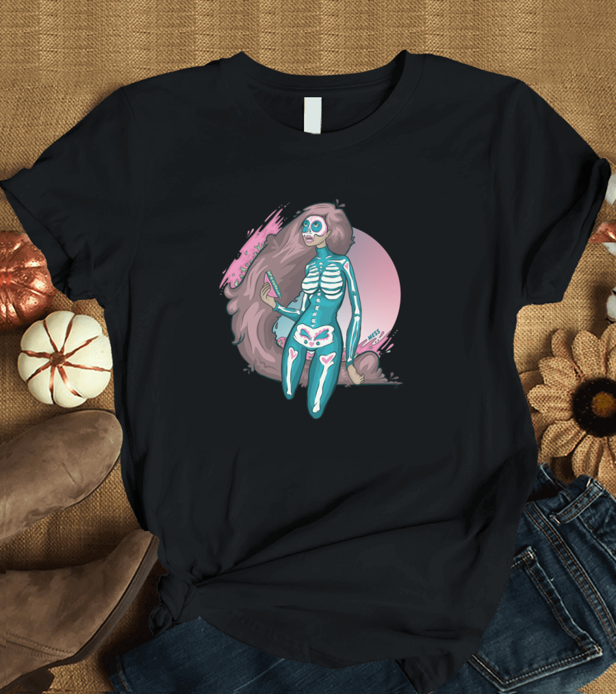 La Femme Fromage Skeleton Sugar Skull Art by Mess T-Shirt