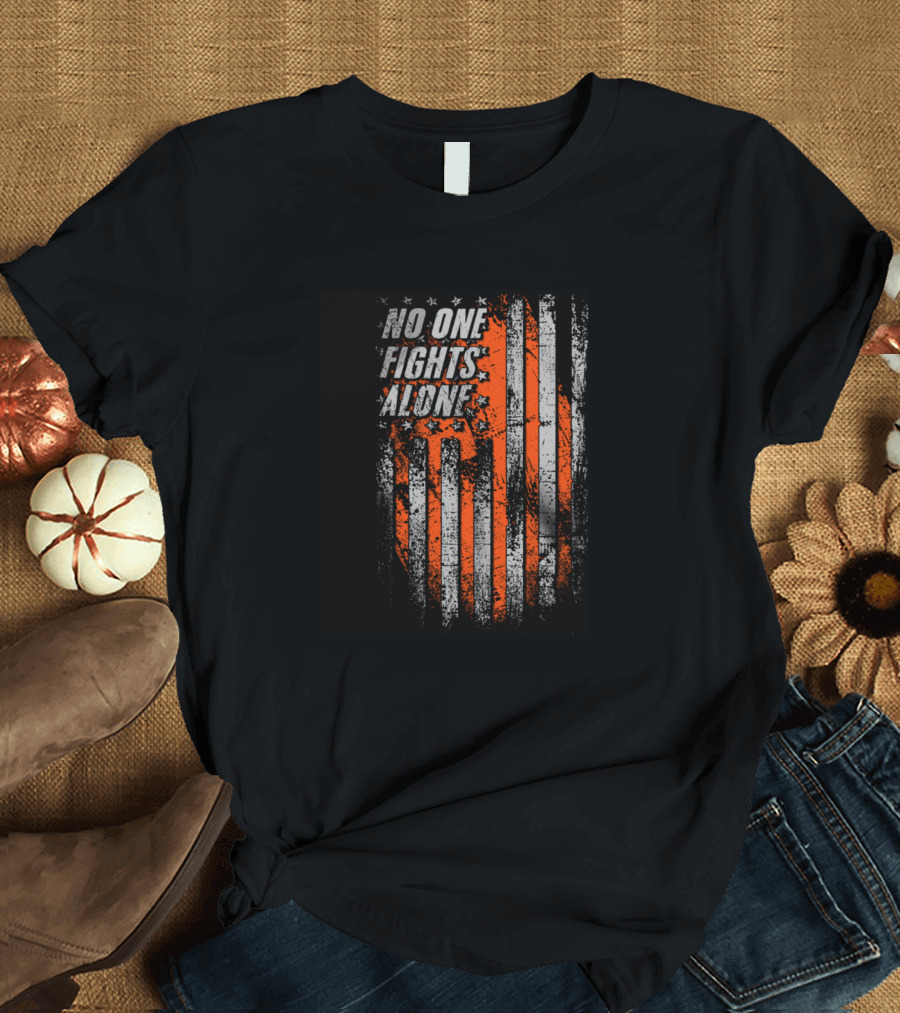 No One Fights Alone American Flag Multiple Sclerosis Awareness T-Shirt