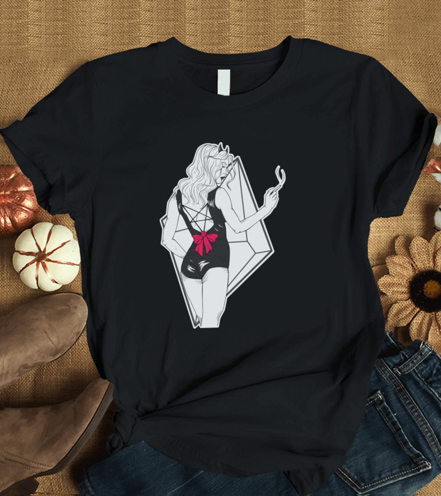 Pink Demon Bow Back Devil Woman Smoking T-Shirt