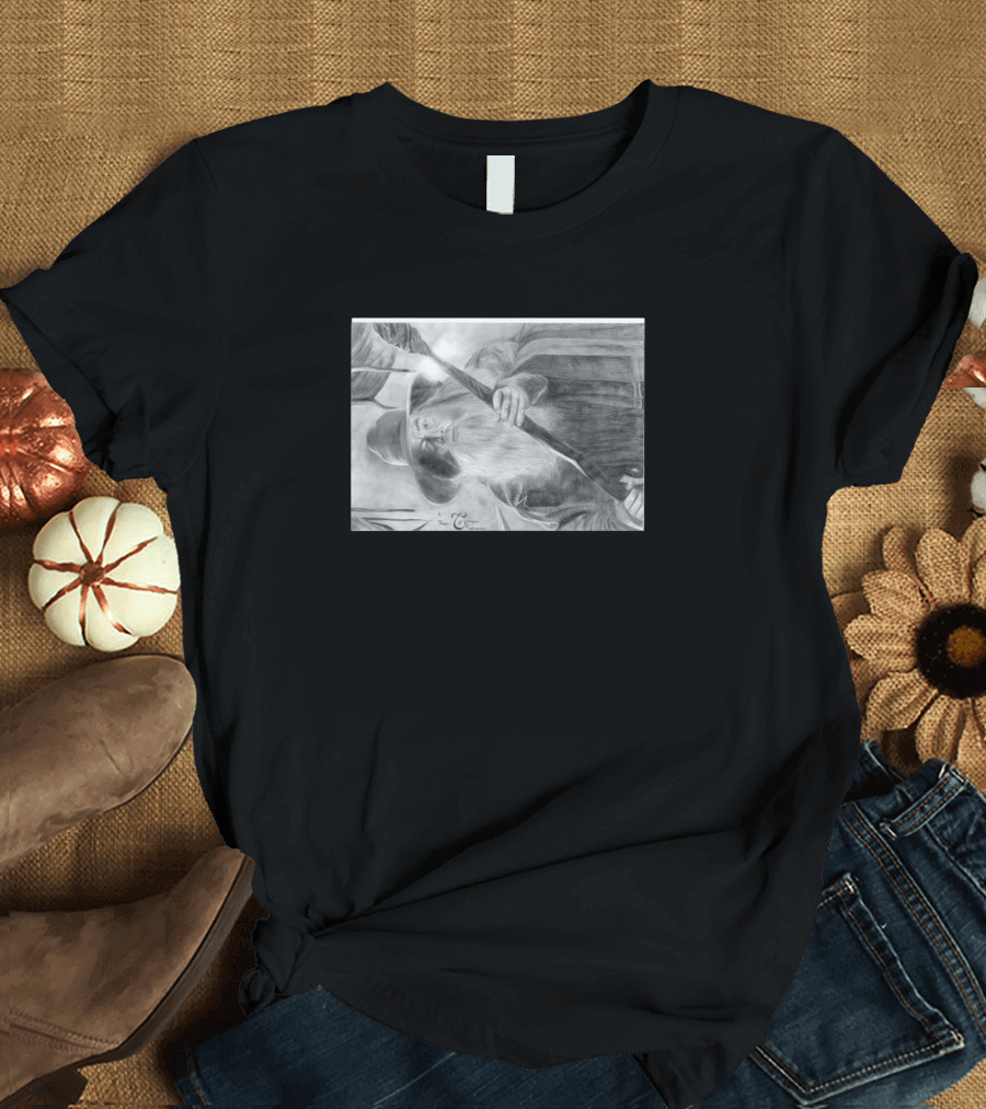 Senhor Dos Anéis Feito À Mão Gandalf Desenho Segurando Cajado T-Shirt