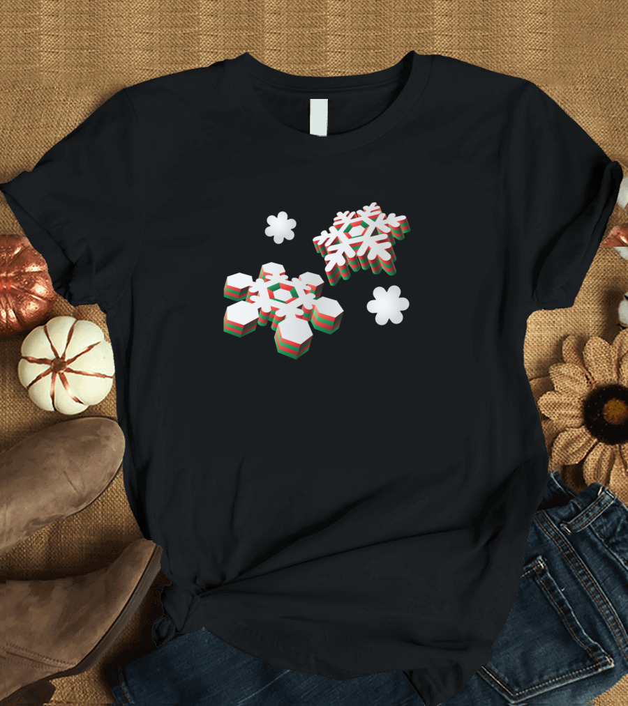Snow Flake 3D Festive Multicolor Layered Effect T-Shirt