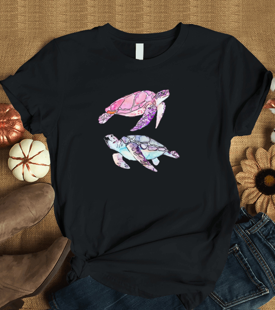 Watercolor Sea Turtles in Pink and Blue T-Shirt