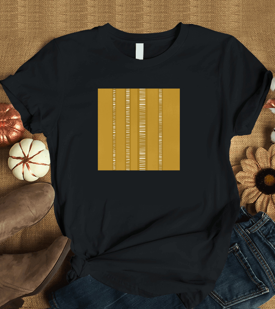 Yellow Fabric Golden Barcode Stripes T-Shirt