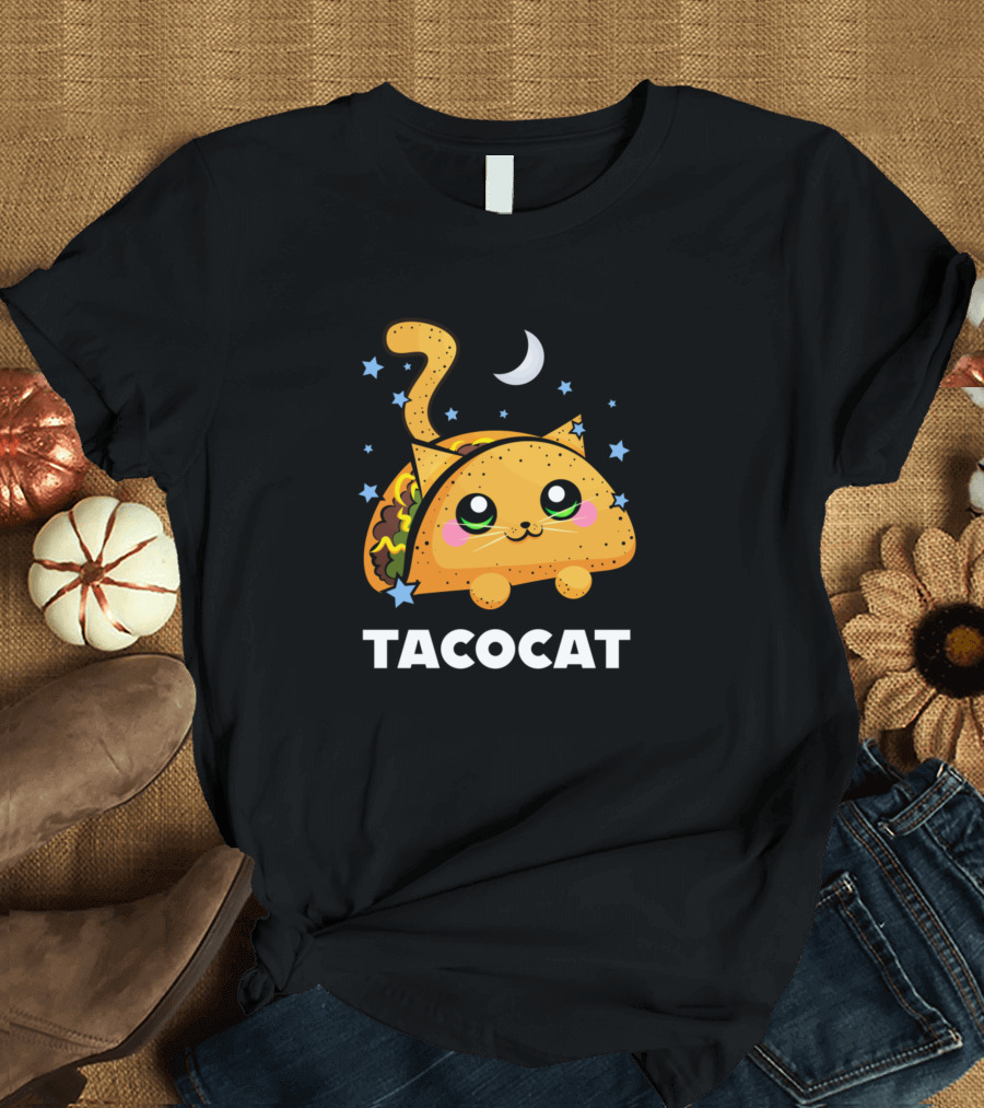 Taco Cat Cute Kawaii Moon and Stars T-Shirt