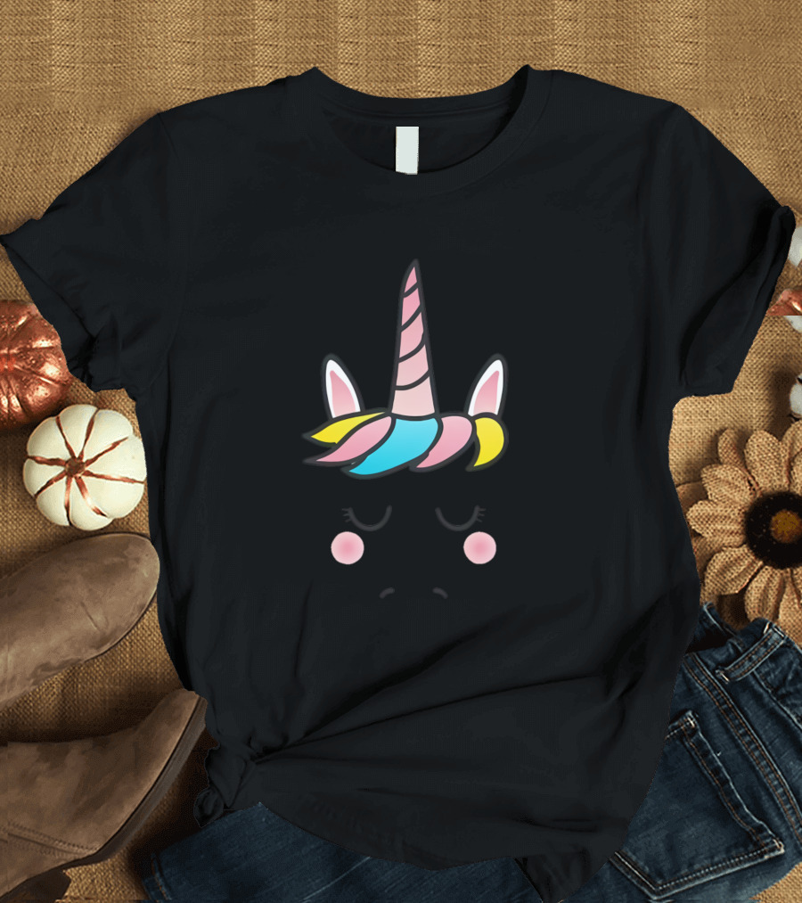 Cute Unicorn Face with Rainbow Mane and Blushing Cheeks T-Shirt
