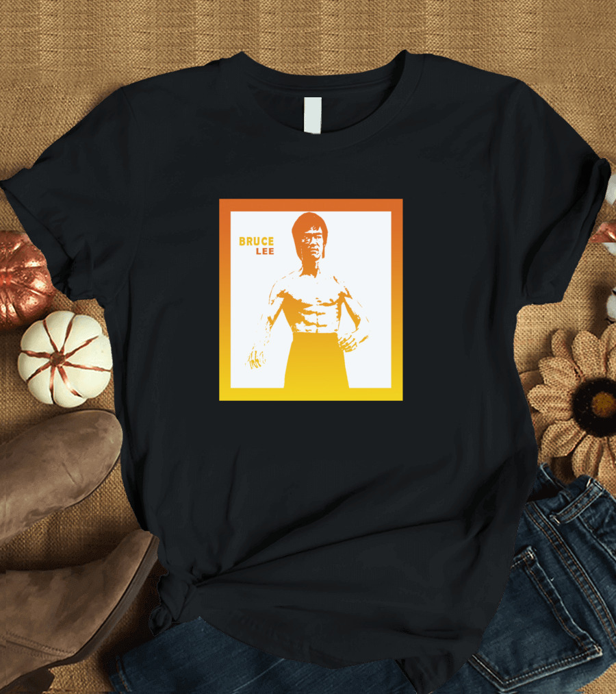 BRUCE LEE Shirtless Warrior in Orange Gradient Square T-Shirt