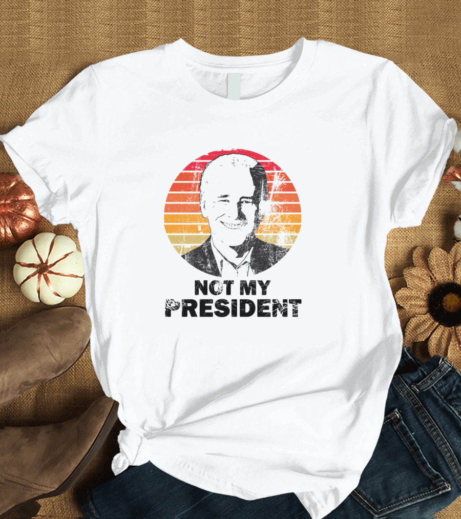 Joe Biden Not My President Vintage Black Text Retro Stripes T-Shirt
