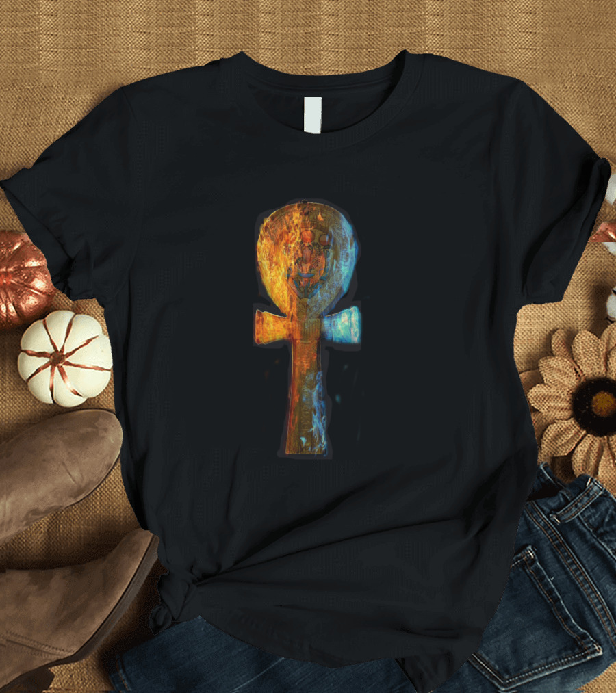 Key Life Ancient Egyptian Ankh Symbol with Fire and Ice Elements T-Shirt