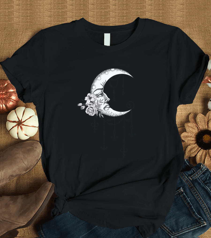 Moon with Floral Face Watercolor Boho Aesthetic T-Shirt