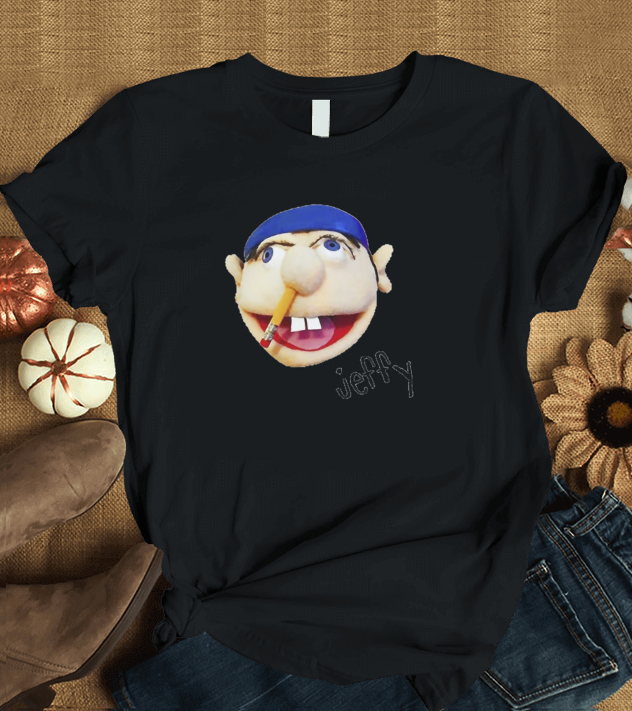 SML Jeffy Puppet Face with Blue Hat and Pencil in Nose T-Shirt