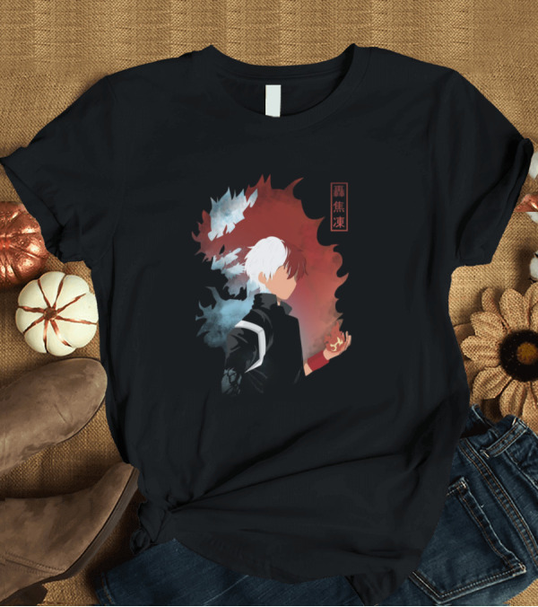 T-Shirt: Shoto Todoroki Half-Cold Half-Hot Iconic Anime Style with Japanese Kanji T-Shirt Shoto Todoroki Half-Cold Half-Hot Iconic Anime Style with Japanese Kanji T-Shirt