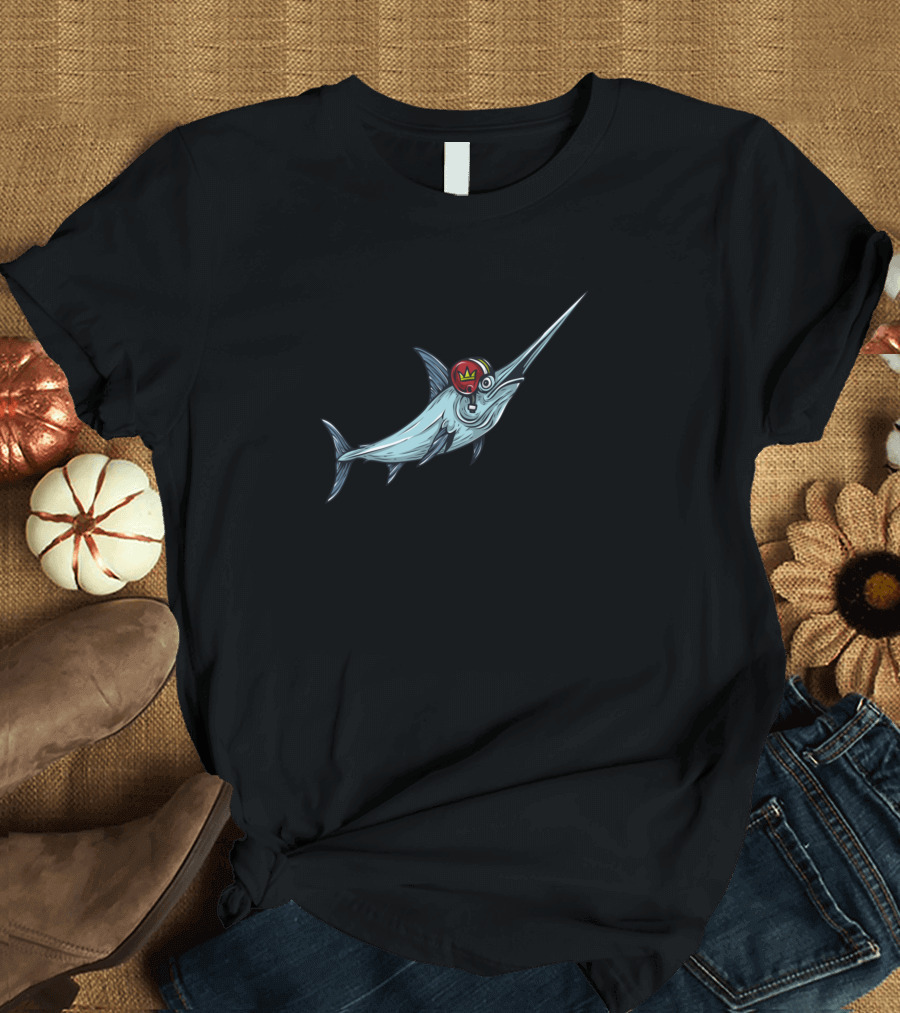 Swordfish Wearing a Red Helmet with Crown T-Shirt