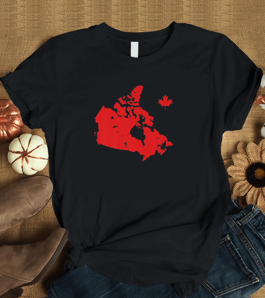 Canada Map and Red Canadian Maple Leaf T-Shirt